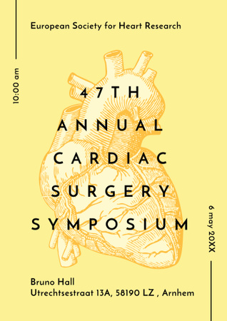 Medical Event with Yellow Anatomical Heart Sketch Poster B2 Šablona návrhu