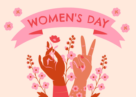 Women's Day Greeting with Female Hands Postcard 5x7in Design Template