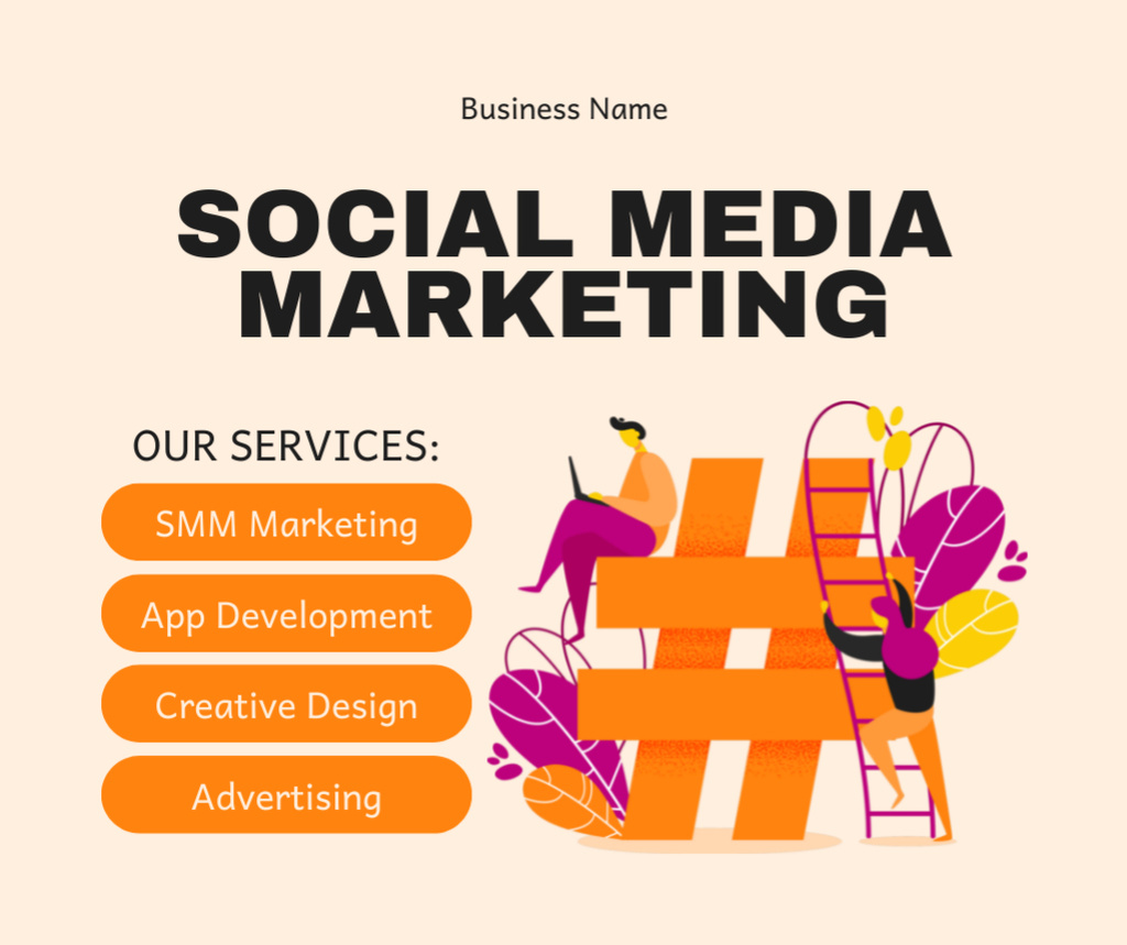 Designvorlage Social Media Marketing Services with Orange Lattice für Facebook