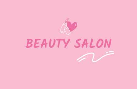 Plantilla de diseño de Oferta de servicios de maquillaje y peluquería con Pink Heart y Lipstick Business Card 85x55mm 