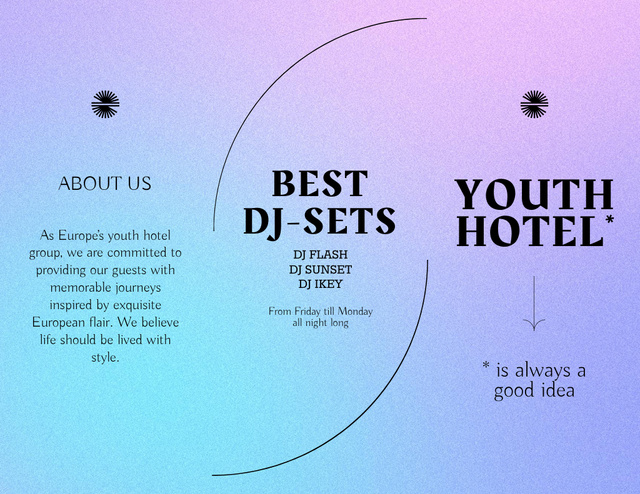 Plantilla de diseño de Awesome Youth Hotel Services Offer With DJ Brochure 8.5x11in Z-fold 