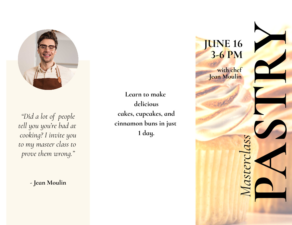 Pastry Baking Masterclass Announcement Brochure 8.5x11in Z-fold Design Template