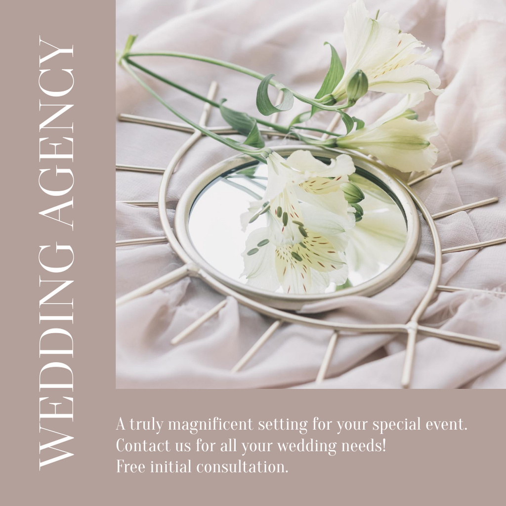 Wedding Celebration Announcement with Tender Flower and Mirror Instagramデザインテンプレート