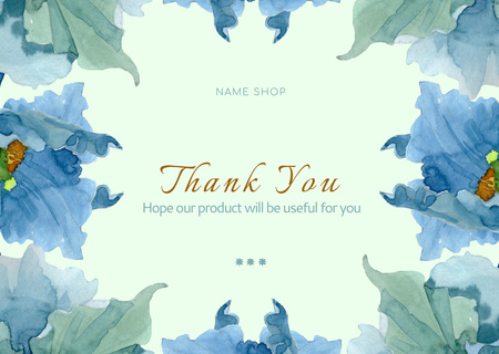 Plantilla de diseño de Mensaje de agradecimiento con flores azules de acuarela Card 