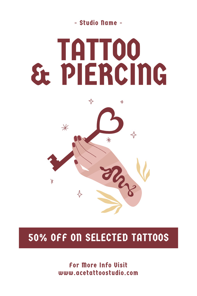 Designvorlage Artistic Tattoos And Piercing With Discount Offer für Pinterest