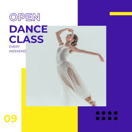 Dansçı Performansıyla Dans Derslerinin Açılışı Instagram Tasarım Şablonu