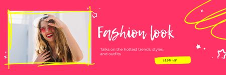 Ontwerpsjabloon van Twitter van Fashion Blog Ad with Woman in Stylish Outfit