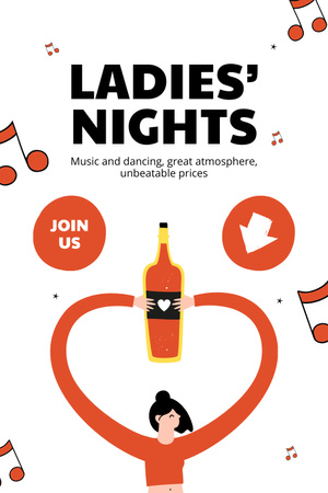 Platilla de diseño Fun Lady's Night with Wine and Music Pinterest
