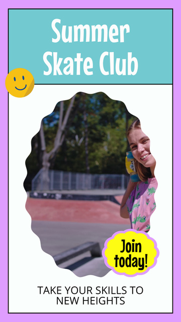 Ontwerpsjabloon van Instagram Video Story van Skate Club With Skateboard In Summer Promotion