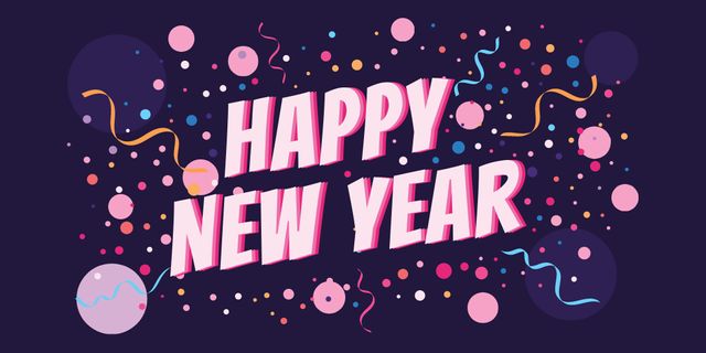 New Year Greeting with Festive Confetti Twitter Tasarım Şablonu