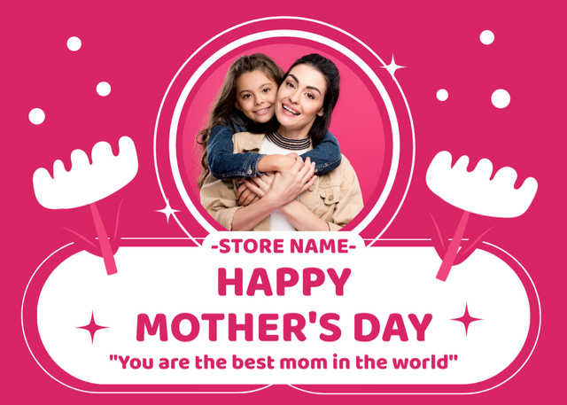 Ontwerpsjabloon van Postcard 5x7in van Greeting on Mother's Day with Cute Mom and Daughter