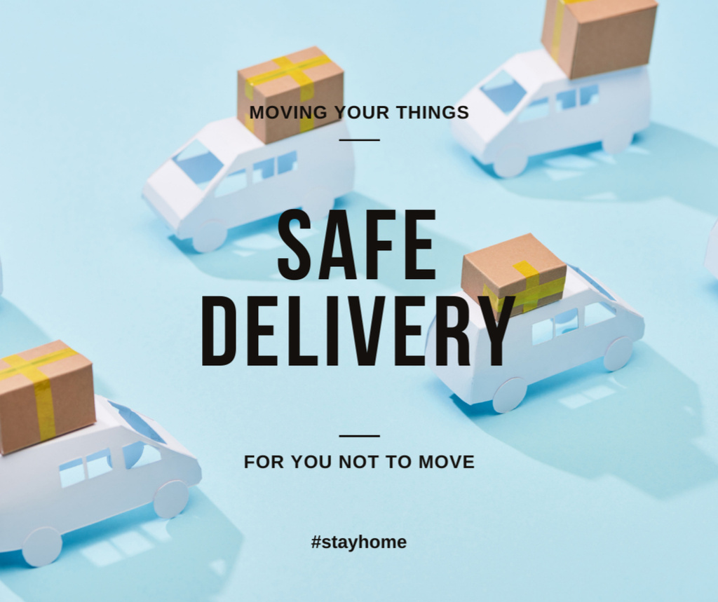 Plantilla de diseño de #StayHome Delivery Services offer with cars Facebook 