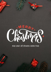 Elegant Christmas Holiday Greeting With Presents In Black