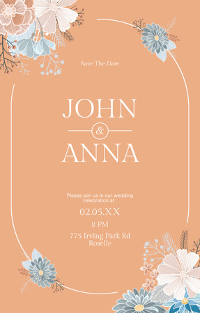 Wedding Announcement with Beautiful Floral Illustration Invitation 4.6x7.2in Design Template
