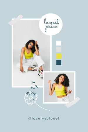 Mixed race woman for minimal blue Pinterest Design Template
