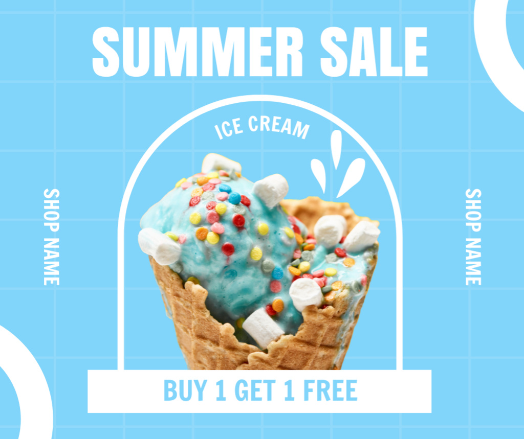 Summer Offer of Free Ice-Cream on Blue Facebookデザインテンプレート