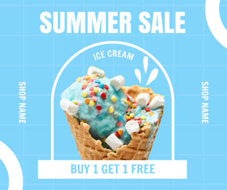 Summer Offer of Free Ice-Cream on Blue Facebook Design Template