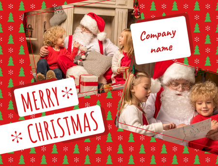 Merry Christmas Greeting with Kids and Santa Postcard 4.2x5.5in Design Template