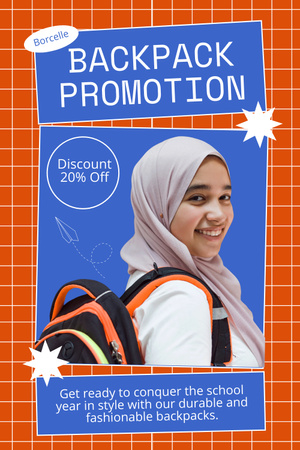 Promo Discount on Backpacks with Muslim Schoolgirl Pinterest Design Template