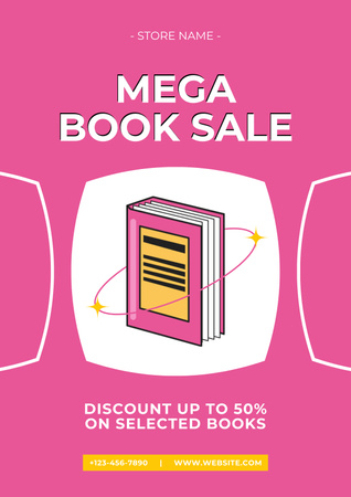 Pink Announcement of Mega Sale of Books Posterデザインテンプレート