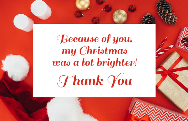 Christmas Greetings Text on Red Thank You Card 5.5x8.5in Design Template