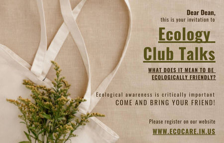Eco Club Talks Announcement with Bag Invitation 4.6x7.2in Horizontal Design Template