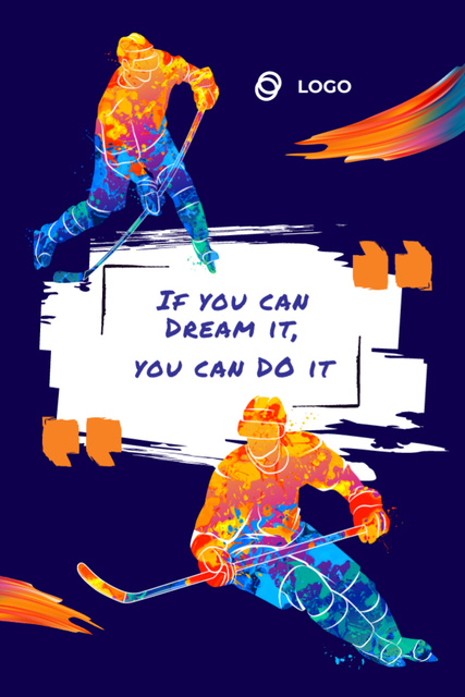 Phrase with Hockey Players with Bright Strokes Postcard 4x6in Vertical – шаблон для дизайну