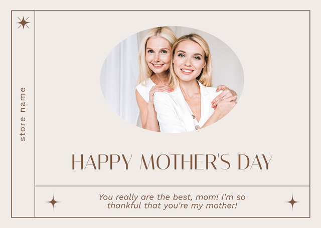 Beautiful Woman with Adult Daughter on Mother's Day Card Design Template