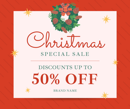 Holiday Sale Ad with Christmas Wreath Facebook Design Template