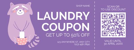 Discount Voucher for Laundry Services with Cute Raccoon Coupon Design Template