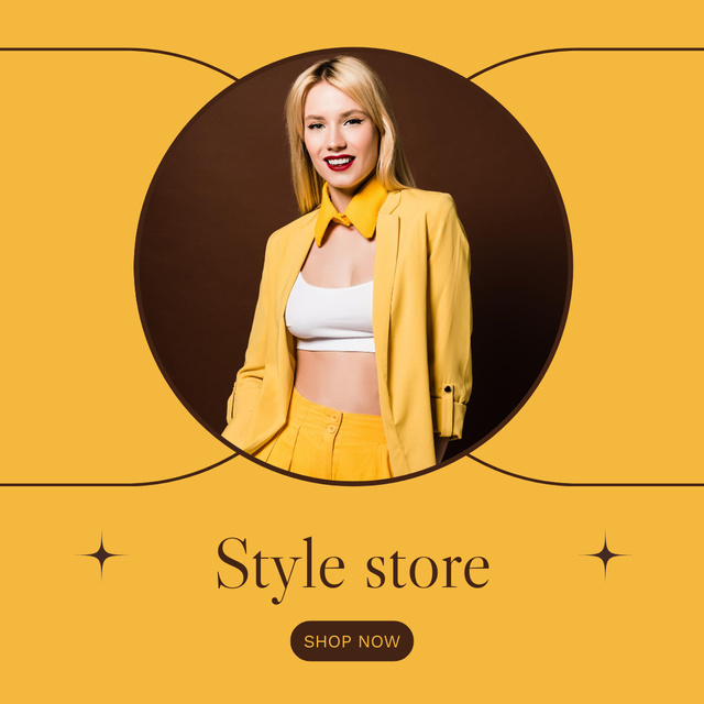 Fashion Ad with Extravagant Lady in Yellow Outfit Instagramデザインテンプレート