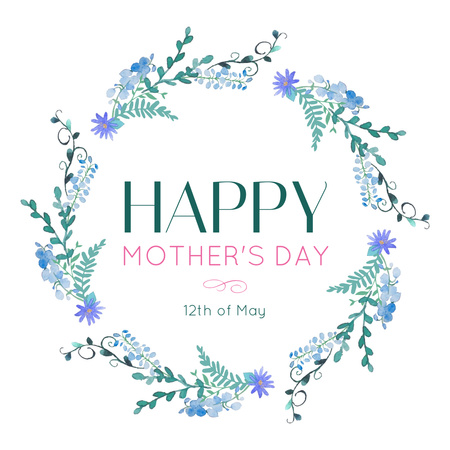 Mother's Day Greeting Blue Spring Flowers Wreath Instagram Modelo de Design