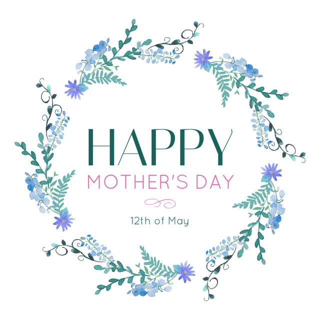 Mother's Day Greeting Blue Spring Flowers Wreath Instagram Tasarım Şablonu