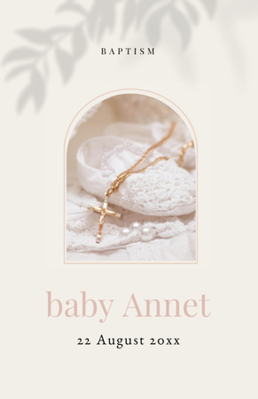 Template di design Baptism Announcement with Baby Shoes and Cross Invitation 5.5x8.5in