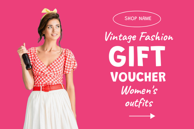 Vintage female fashion pink Gift Certificate Design Template
