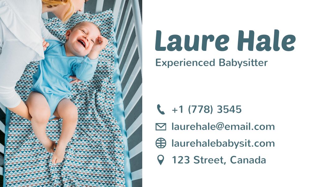 Babysitting Services Ad with Cute Baby Business card Modelo de Design