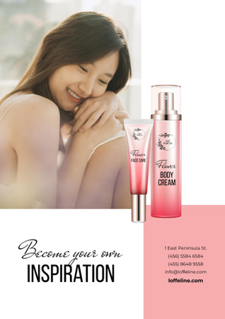 Skincare Products ad with Young Woman Poster B2 Design Template