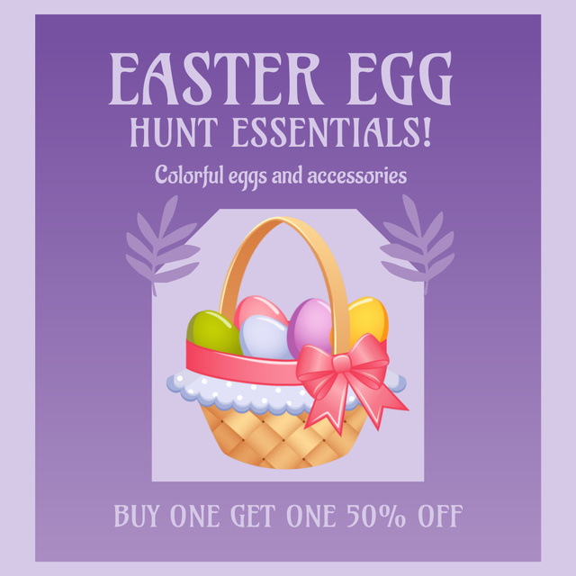 Easter Egg Hunt Essentials with Basket of Eggs Instagram Design Template