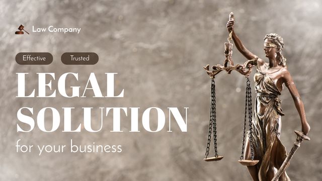 Law Company Services Offer with Justice Statue Title Πρότυπο σχεδίασης