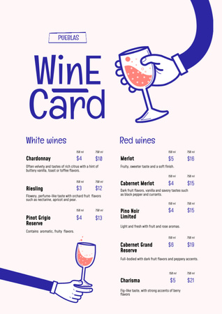 Anúncio do cartão da carta de vinhos Menu Modelo de Design
