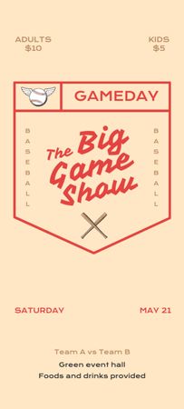 Baseball Big Game Announcement in Retro Style Invitation 9.5x21cm Design Template