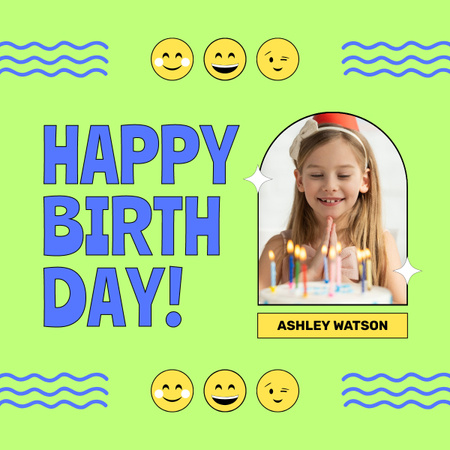 Happy Birthday to Little Girl on Green LinkedIn post Design Template
