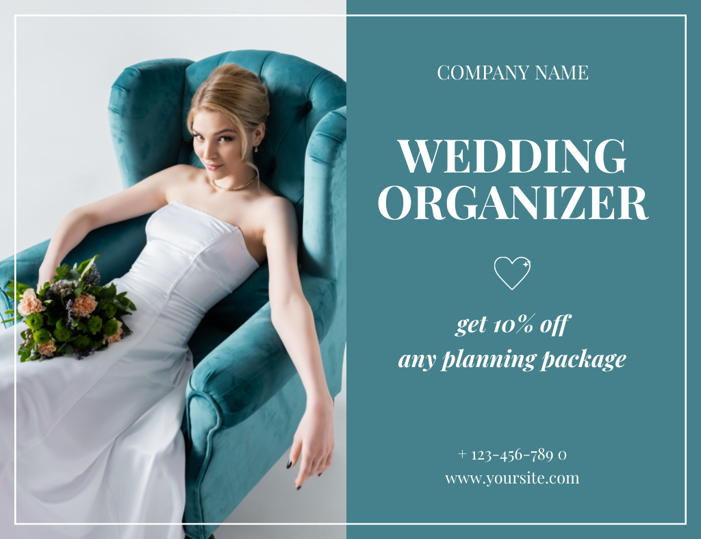Designvorlage Wedding Planner and Organizer Services Promo on Blue für Thank You Card 5.5x4in Horizontal
