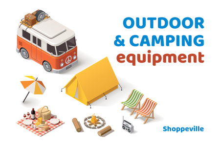 Camping Equipment Sale Announcement Postcard 4x6in Design Template