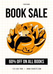 Book Sale Ad with Illustration of Reader