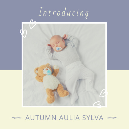 Cute Sleeping Newborn with Toy Bear Photo Book Design Template