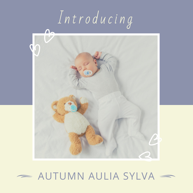 Designvorlage Cute Sleeping Newborn with Toy Bear für Photo Book