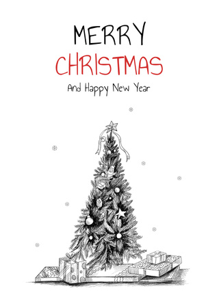 Christmas and New Year Greeting with Illustration Postcard A6 Vertical Design Template