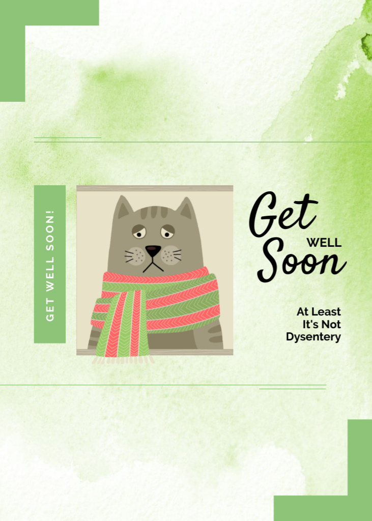 Template di design Get Well Soon Wishes with Sick Cat Postcard 5x7in Vertical