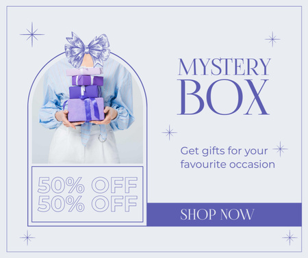 Rejtélyes doboz lila ajándékkészletekkel Facebook tervezősablon